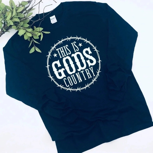 THIS IS GOD’S COUNTRY Navy‎ Blue L/S T-Shirt Tee various sizes - Picture 1 of 3
